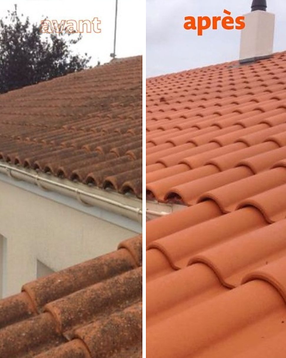 Toiture de tuiles avant et après traitement